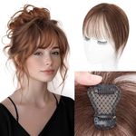 Bangs Hair Clip Human Hair,TESS Clip on Bangs,Invisible Clip in Bangs Human Hair for Women,3D Air Bangs Hair Topper for Women Human Hair,10g Lightweight Hair Extensions for Women,8 inch Meduim Brown