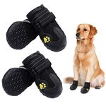 PK.ZTopia Waterproof Dog Boots, Dog Outdoor Shoes, Dog Rain Shoes, Running Shoes for Medium to Large Dogs with Two Reflective Fastening Straps and Rugged Anti-Slip Sole (3.35" x2.95",Black 4PCS)