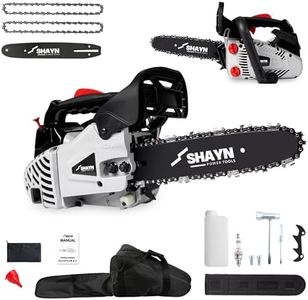 SHAYN 26cc Petrol Chainsaw - 2-Stroke Top Handle Chain Saw with 10" Bar, 2 Spare Chain, Anti-Vibration, Low-Noise, Auto Oiler, Toolkit & Carry Bag- Lightweight Garden Saw with 3-Year Warranty (Grey)