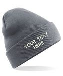 Personalised Embroidered Your Text Beanie, Knitted Cap Your Name Hat Unisex Gift (Graphite Grey)