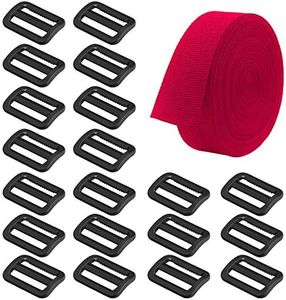 Heavyweight Polypropylene Webbing Red 1 Inch by 10 Yard & 20 Pieces Plastic Triglide Slides, SourceTon Heavy Duty Poly Strapping (Red), Tri-Glide Slides(Black) for Outdoor DIY Gear Repair