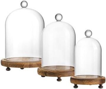 ZEERSHEE Set of 3 Glass Bell Shape Dome with Wooden Base Clear Decorative Glass Dustproof Dome with Handle for Home Party Wedding Decor