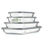 Nutrichef 4 Sets Glass Bakeware - High Borosilicate Rectangular Glass Baking Dish w/Gray BPA-Free PE Lids, Freezer-to-Oven Home Kitchen Bake Casserole Food Storage Stackable Tray Pan, Dishwasher Safe