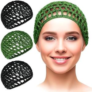 4 Pcs Crochet Hair Net for Sleeping – Breathable Mesh Hair Wrap Net, Lightweight Polyester Wrap Cap for Night Protection & Styling – Stretch Size May Vary 0.5–1", Home & Salon Use (Black & Green)