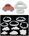 HomeBakers Mart Combo Pack of 2 Piece Set Car Shape Fondant Cutter and 5 Piece Cloud Cutter for Cake