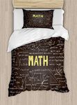 Ambesonne Mathematics Classroom Duvet Cover Set, Dark Blackboard Backdrop with Math Equations Geometry Axis Art, Decorative 2 Piece Bedding Set with 1 Pillow Sham, Twin Size, Green Yellow