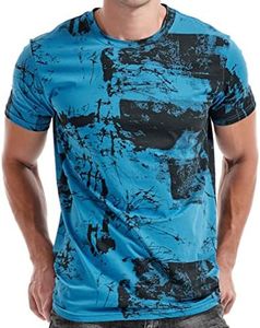 RONOMO Men's Fashion Printed Tee Top Casual Print T-Shirt, Fk Blue, 3XL