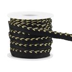 BENECREAT 10 Yards Black Woven Gold Twisted Lip Cord, 3/8 inch Wide Flat Cord-Edge Piping Trim Braid Ribbon for Dress Costume Sewing, Home Textile Decoration