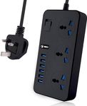 Universal/UK Power Strips 3 Way Outlets 6 (3.1A) USB Ports, Surge Protection Socket Switch Portable Charger 5M (16.4FT) UK Plug Wall Adapter Cord, Fuse & Shutter Extension Lead (Black)