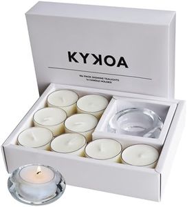 KYKOA Jasmine Premium Scented Candle Set with 16 Tea Light Candles and a Holder - Soy Wax Tealight Candles, 4 Hours Burn - Luxurious Candle with Plastic Cup NonFlammable and Elegant Candle Holder