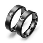 Docowa Customized Engagement Wedding Ring Matching Rings for Couples Sun and Moon Ring Promise Couple Ring Personalized Band Sets for Him and Her Stainless Steel High Polished Comfort Fit Black