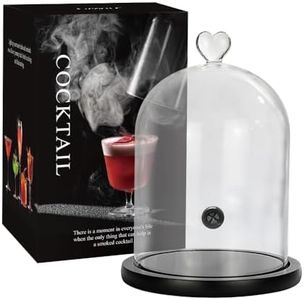 Cavir Smoking Cloche For Food Drinks With Wood Base, Cocktails Smoke Infuser Accessory, Glass Dome for Smoker Gun