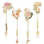 ZORZA 4Pcs Metal Bookmarks Flower Cat Bookmark Gold Chain Hollow Trim Bookmark Gift for Book Lovers Readers Cat Enthusiasts