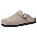 WHITE MOUNTAIN Shoes Bari Leather Footbeds Clog, Taupe/Suede W/Faux Fur, 7