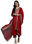 INDO ERA Women's Viscose Embroidered Straight Kurta With Palazzo Dupatta Set (KH9RD4697_Red_Small)