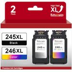 PG-245XL CL-246XL for Canon Printer Ink 245 246 for Canon Ts3420 Ink Cartridges Work with Canon Pixma MX492 MX490 MG2520 MG3022 TS3420 TR4520 Printer.(1Black and 1Colour)