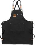 Black Canvas Aprons, Work Aprons for Men Women, Chef Aprons with Adjustable Strap and 3 Pockets, Apron for Servers Kitchen Cooking Baking Artist Painting, Cross Back