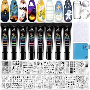 Biutee Nail Stamping Kit 16Pcs Stamp Plates 8 Colors Stamping Polish Gel