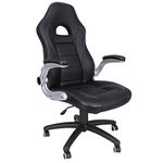 SONGMICS Racing Office 79 cm High Back Adjustable Armrest and Tilt Function Swivel Desk Computer Chair PU,Black, OBG28BUK, 48x52x(90-112) cm