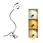 Akynite USB Clip On Headboard Lamp for Reading, 48 LEDs, 3 Colour Changing & 10 Brightness, Clamp Bedside Lamp for Bed Kids, LED Tattoo Lamp, Flexible Desk Lamp for Eyelash Extensions (Silver)