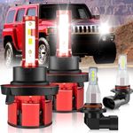 LTZXAP For Hummer H3 2006 2007 2008 2009 2010 Light Bulbs, 600% Brightness Hi and Lo Beam+Fog Light Bulbs, 6500K Cool White, 36000LM Super Bright, 1:1 Size, Plug-and-Play, 4PCS