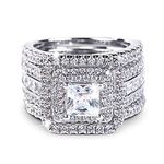 Jeulia 3 PC Enhancer Ring Set for Women 925 Sterling Silver Princess Cut Diamond Engagement Rings Cubic Zirconia Halo Solitaire Wedding Rings Anniversary Promise Rings for Her with Jewelry Box (Silver, 8)