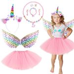 TYXHXTF Unicorn Costume, Girls Fairy Costume Fancy Dress Up, Tutu Skirt for Kids with Unicorn Wings Headband Necklace Bracelet Sets for 2-8 Years Girls Birthday Halloween Carnival Cosplay Party