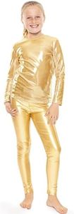 STRETCH IS COMFORT Girl's CREW Neck and Leggings Set Mystique Gold Medium