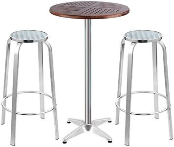 Gardeon 3pcs Wooden Folding Outdoor Bar Set, Bistro Table and Chairs Lounge Desk Garden Pool Backyard Deck Furniture, Adjustable Height 70/100cm Aluminum Pole Round