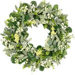 Green Eucalyptus Wreath, Vlorart 24 Inch Artificial Spring Summer Greenery Wreaths for Front Door Decor Boxwood with Big Berries for Farmhouse Outside Year Round - Indoor/Outdoor