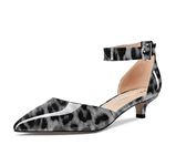 Aachcol Women Kitten Low Heel Ankle Strap Pumps Pointed Toe Sandals Dress Shoes Party Office Wedding 1.5 Inch, Grey Leopard, 8