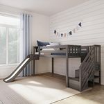 Max & Lily Twin Size Low Loft Bed with Slide and Stairs, Classic Solid Wood Kids Bedroom Furniture, 400 lbs Weight Capacity, 14" Safety Guardrail, Anti-Slip Steps, Clay