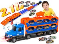 m zimoon Transport Truck Toys Cars for Boys Ages 3 4 5 6 with 83-Inch Ejection Race Track, Toddler Car Toys with 10 Race Cars, Best Gift Transport Carrier Truck Toy Set for Toddlers Kids