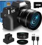 2024 Upgrade VJIANGER Digital Camera for Photography 4K 56MP Vlogging Camera for YouTube with WiFi, 180° Flip Screen, 16X Digital Zoom, 52mm Lens, 2 Batteries, 32GB Micro SD Card(Black)