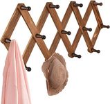 Homode Vintage Wood Expandable Peg Rack- Multi-Purpose Accordion Wall Hangers with 13 Hooks for Hats, Coat, Mugs, Scarf, Jewelry Storage