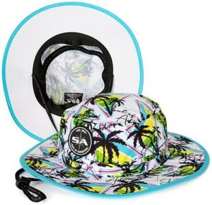 S A Company Bucket Hat | UV 50+ for Adults | Sun Protection with Adjustable Fit, Moisture-Wicking Fabric | White with Palm Tree Print