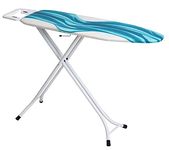 Mabel Home Adjustable Height, Deluxe, 4-Leg, Ironing Board, Additinoal Cover, Foldable, Collapsible, Space Savier Ironing Table, Blue/White Patterned