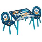 URBNLIVING Kids Wooden Table & 2 Chairs Themed Set Furniture for Play Room Study Desk Toddlers Junior (Space)