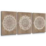 SUMGAR Mandala Wall Art Boho Coffee Pictures Brown Indian Bohemian Art Prints for Walls Floral Canvas Painting Flower Artwork for Bedroom Bathroom Living Room Yoga Room 30x40cm Set of 3