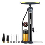 SZSHIMAO Bike Floor Pump with Gauge, Bicycle Pump, Bike Pump, Stand Pump 160PSI with Presta &Schrader Valves, Bike Air Pump with Ball Pump Needle for Bike Basketball (with Meter-Gold)