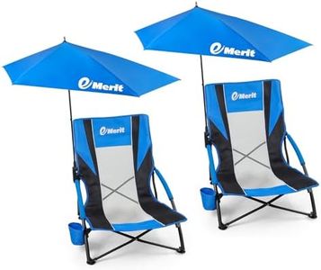 EMERIT Beach Chair with 360° Adjustable UPF 50+ Umbrella, 300 lbs Heavy Duty Capacity Low Profile Sand Chair, 7 lbs Lightweight Backpack Folding Chair for Soccer Sidelines, Concerts & Camping