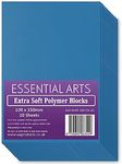 Essential Arts Extra Soft 100 x 150mm Double Sided Blue Polymer Blocks Pack of 10 – 3.2mm Super Soft Printing Sheets for Easy Lino Carving Art and Craft – by