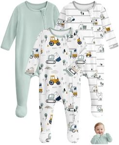 Unnivoll Baby Pajamas 100% Cotton Baby Sleepers for 3-6 Months 3Pcs Footie Pajamas Baby Boys Girls Clothes, Soft Infant Footed PJs with Mitten Cuffs, Two Way Zipper, Long Sleeve