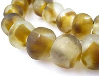 Jumbo Recycled Glass Beads - Beaded Wall Hangings - Extra Large African Sea Glass Beads 21-25mm - The Bead Chest (Light Brown Swirl)