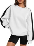 Zeagoo Women's Long Sleeve Oversized Striped Sweatshirt Casual Pullover Tops Sweaters Loose Fit Pullover Sweatshirt Fall Y2K Clothes XX-Large White