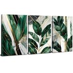 Emerald Green Wall Art Botanical Prints Plant Leaf Wall Decor for Bathroom Living Room Boho Sage Marble Pictures Canvas Abstract Gold Tropical Leaves Painting Artwork Bedroom Home Decoration 12x16” 3P