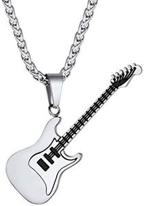 Suplight Silver Electric Guitar Charm for Men Women Rock Punk Music Jewelry Stainless Steel Custom Engrave Guitar Bass Pendant Necklace