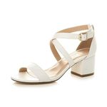 Ajvani Womens Ladies mid Low Block Heel Cross Straps Party Strappy Sandals, White Matte, 6 UK