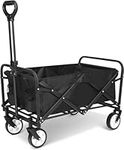 Collapsible Folding Wagon with 220 lbs Large Capacity, Utility Beach Wagon Cart with Side Pocket, Large Capacity Foldable Grocery Wagon, Portable Sports Wagon for Camping, Shopping, Garden and Beach