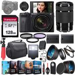 Sony Alpha a6600 Mirrorless Camera UHD 4K 2 Lens Kit with 18-135mm & 55-210mm Lens + Extra Battery + Flash + Wide Angle & Telephoto Lens + Filters + 128GB U3 V30 Memory Accessory Bundle